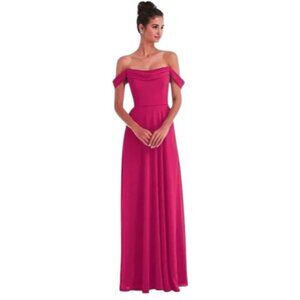 THREAD Chiffon Maxi Formal Gown Draped Off-shoulder Floor-length Dress Pink